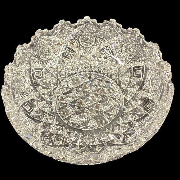 American Brilliant Period ABP Clark Prima Donna Low Cut Glass Bowl Castle Rim - Picture 2 of 16